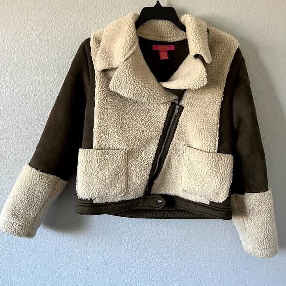 Catherine Malandrino Jackets & Blazers - CATHERINE MALANDRINO Women's size M Faux Suede Fleece Sherpa Cozy Moto Jacket